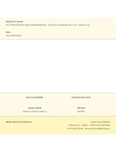 Hilo precortado para desbrozadora - sección cuadrada ø3,3 mm. tubo 20 uds