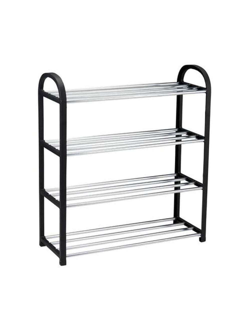 Zapatero de 4 baldas, negro y aluminio, 50 x 18.5 x 57 cm