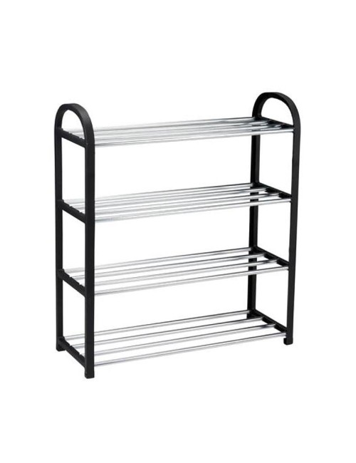 Zapatero de 4 baldas, negro y aluminio, 50 x 18.5 x 57 cm