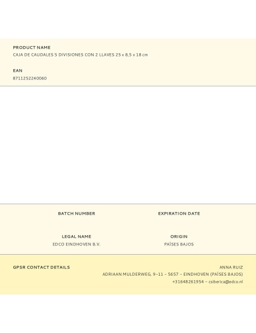 Caja de caudales 5 divisiones con 2 llaves 25 x 8,5 x 18 cm