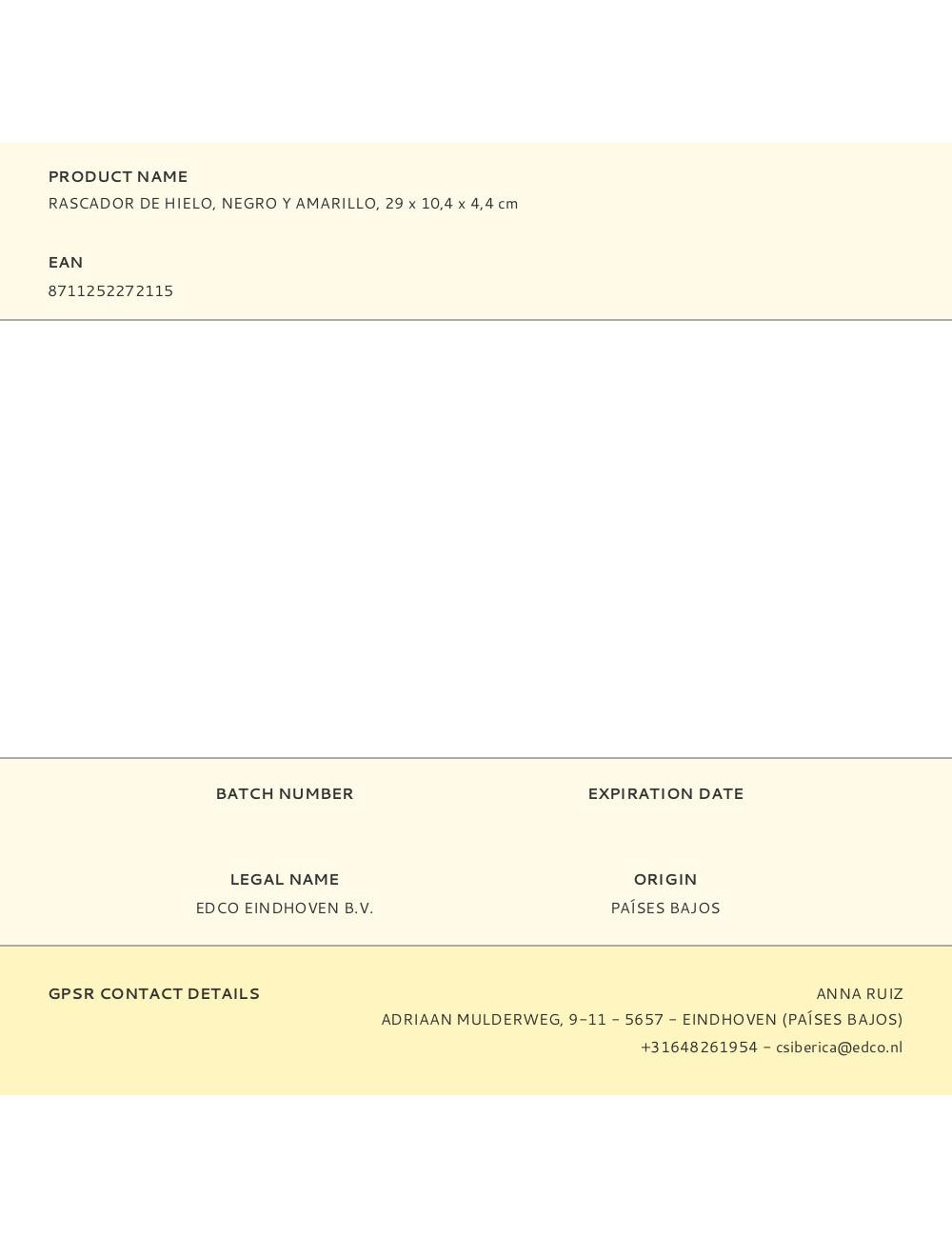 Rascador de hielo, negro y amarillo, 29 x 10,4 x 4,4 cm