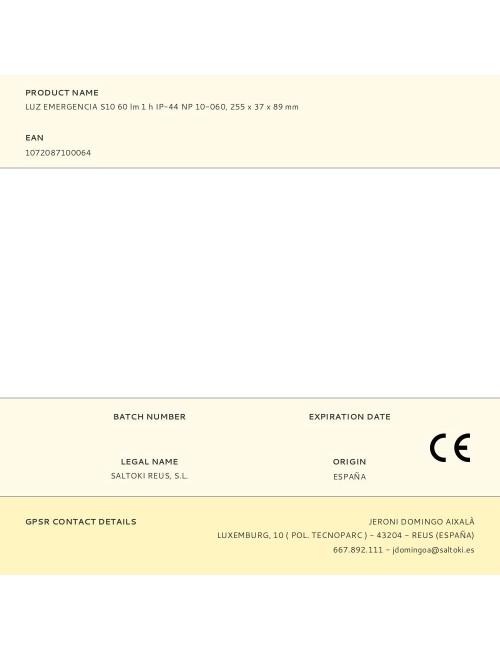 Luz emergencia s10 60 lm 1 h ip-44 np 10-060, 255 x 37 x 89 mm