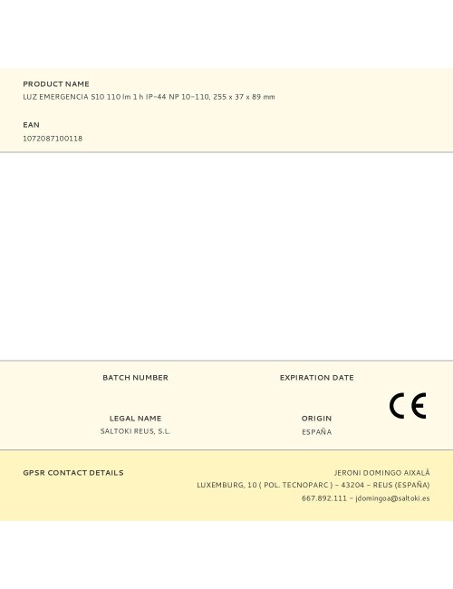 Luz emergencia s10 110 lm 1 h ip-44 np 10-110, 255 x 37 x 89 mm