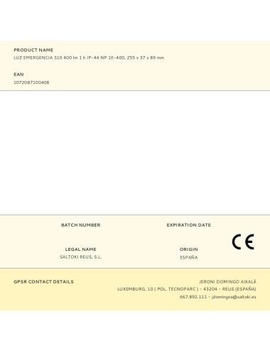 Luz emergencia s10 400 lm 1 h ip-44 np 10-400, 255 x 37 x 89 mm