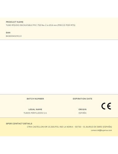 Tubo rígido enchufable pvc 750 nw 2 m ø16 mm (precio por mts)