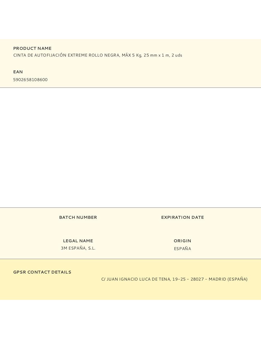 Cinta de autofijación extreme rollo negra, máx 5 kg, 25mmx1m, 2 uds