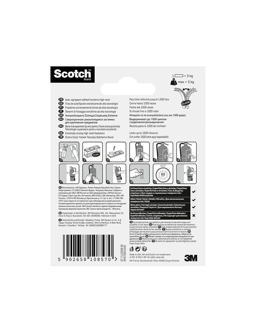 Tira de autofijación extreme transparente max 5 kg 25mmx76mm, 2 uds