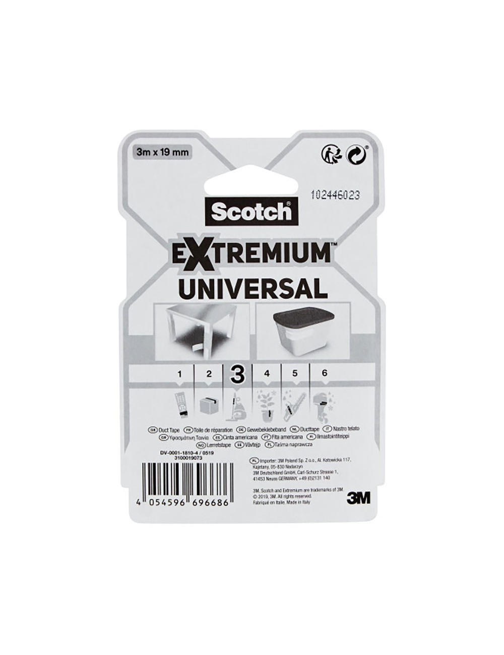 Cinta americana extremium 3 universal, blanca 19 mm x 3 m