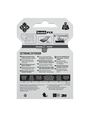 Cinta doble cara de montaje extreme para exteriores, máx 10 kg 19mmx1,5m