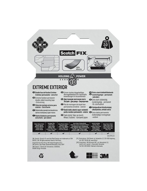 Cinta doble cara de montaje extreme para exteriores, máx 10 kg 19mmx1,5m