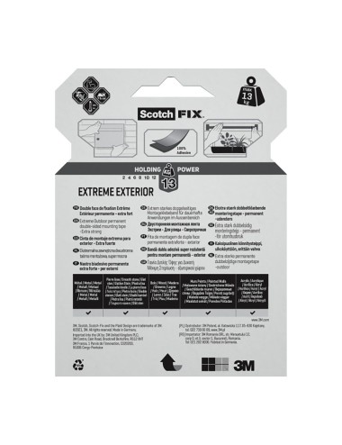 Cinta doble cara de montaje extreme para exteriores, máx 10 kg 19mmx1,5m