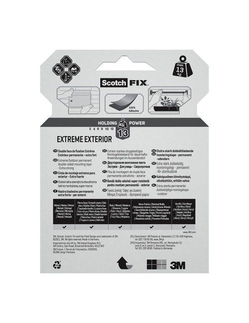 Cinta doble cara de montaje extreme para exteriores, máx 10 kg 19mmx1,5m