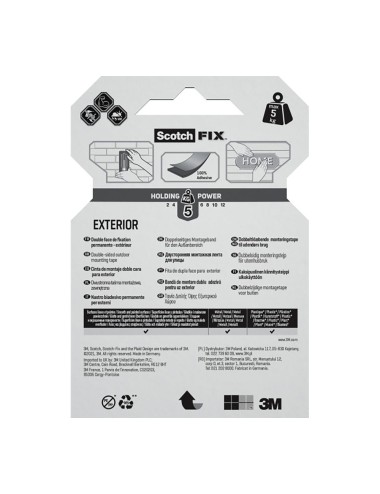 Cinta doble cara de montaje para exteriores, máx 5 kg, 19 mm x 1,5 m