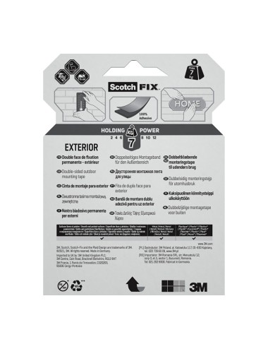 Cinta doble cara de montaje para exteriores, máx 7 kg 19 mm x 5 m