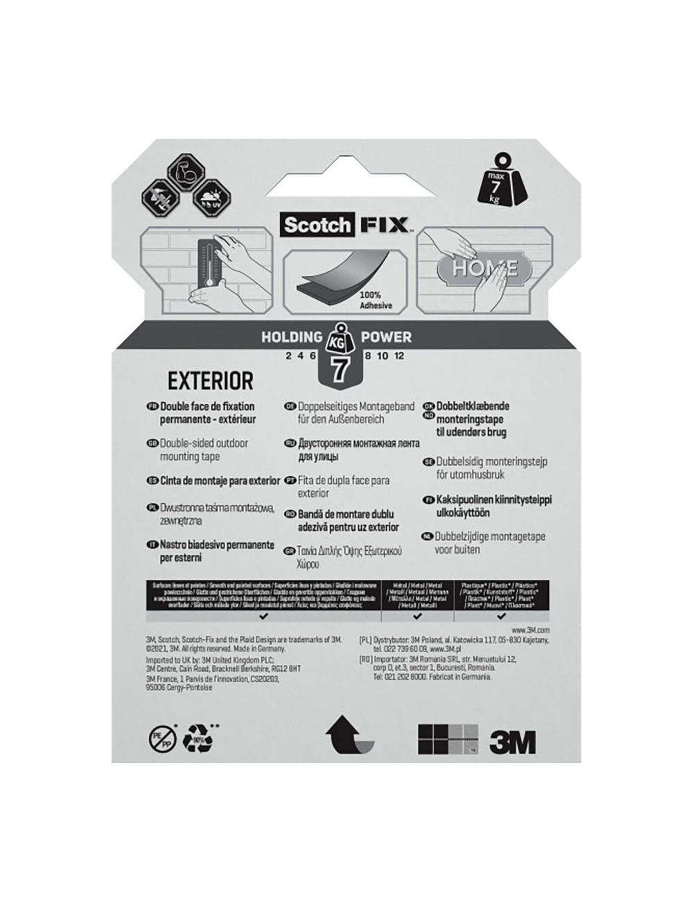 Cinta doble cara de montaje para exteriores, máx 7 kg 19 mm x 5 m