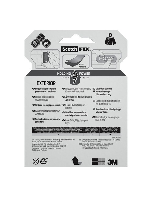 Cinta doble cara de montaje para exteriores, máx 7 kg 19 mm x 5 m