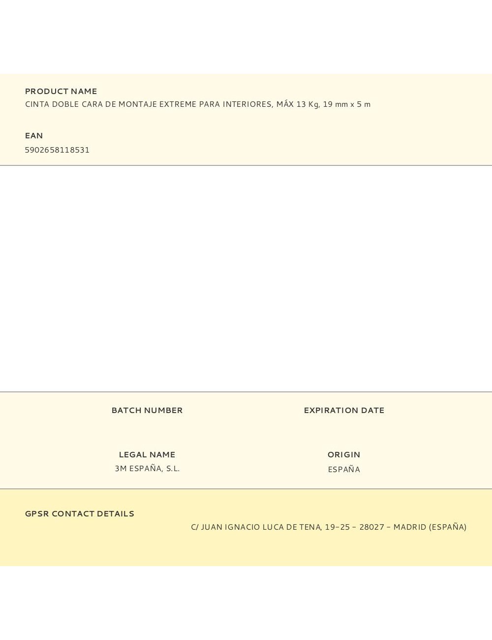Cinta doble cara de montaje extreme para interiores, máx 13 kg, 19mmx5m