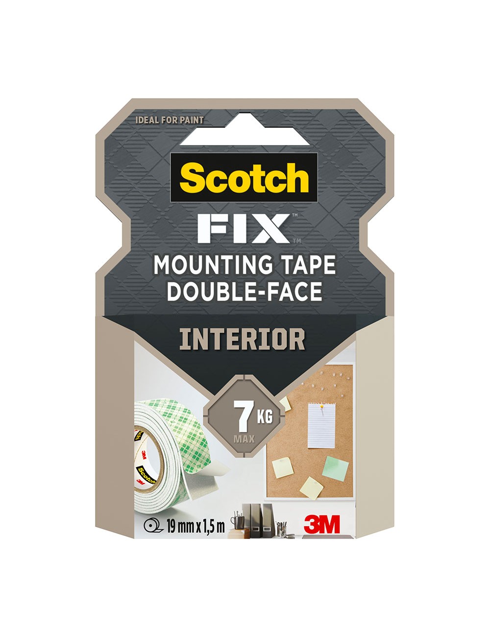 Cinta doble cara de montaje para interiores, máx 7 kg, 19mmx1,5m