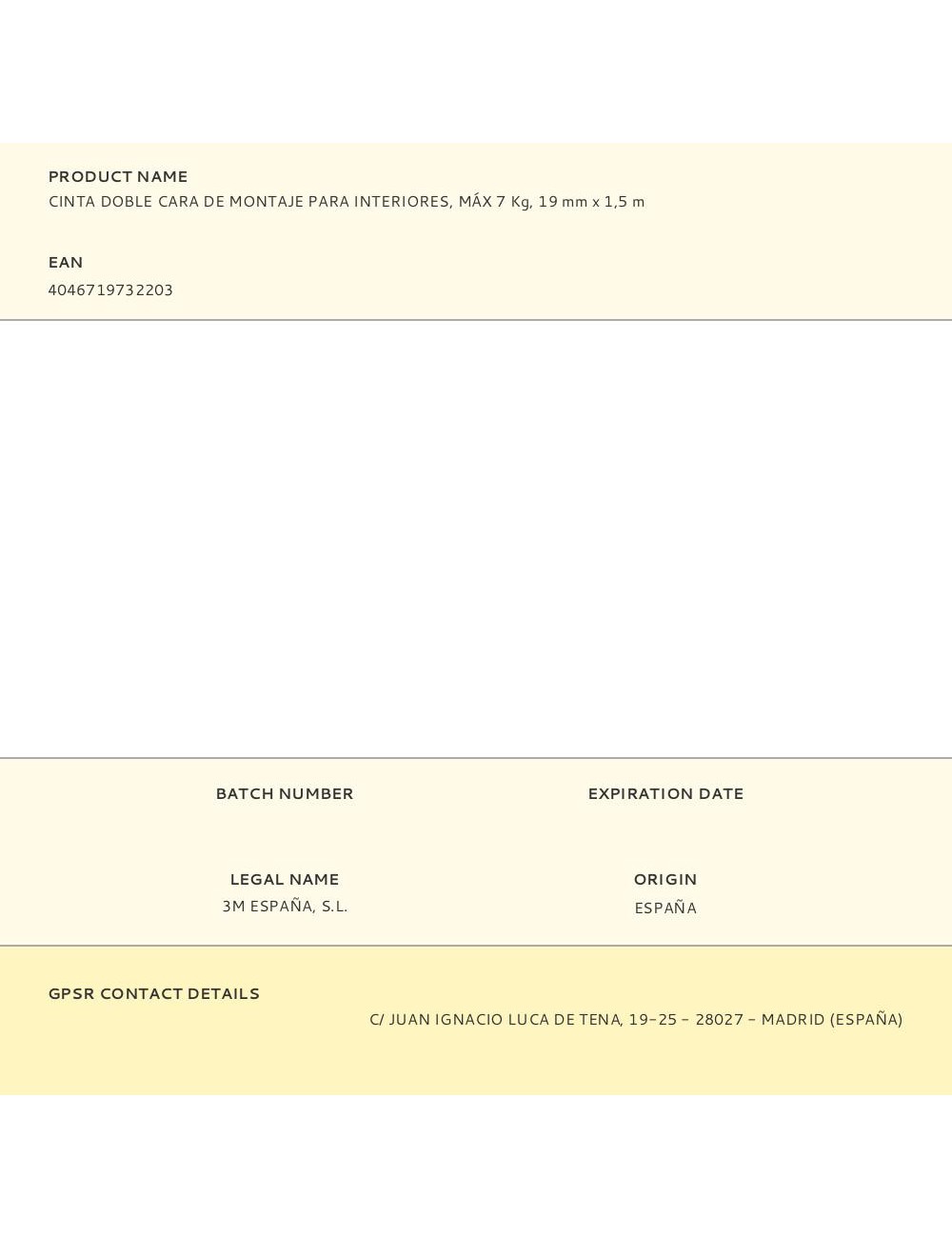 Cinta doble cara de montaje para interiores, máx 7 kg, 19mmx1,5m