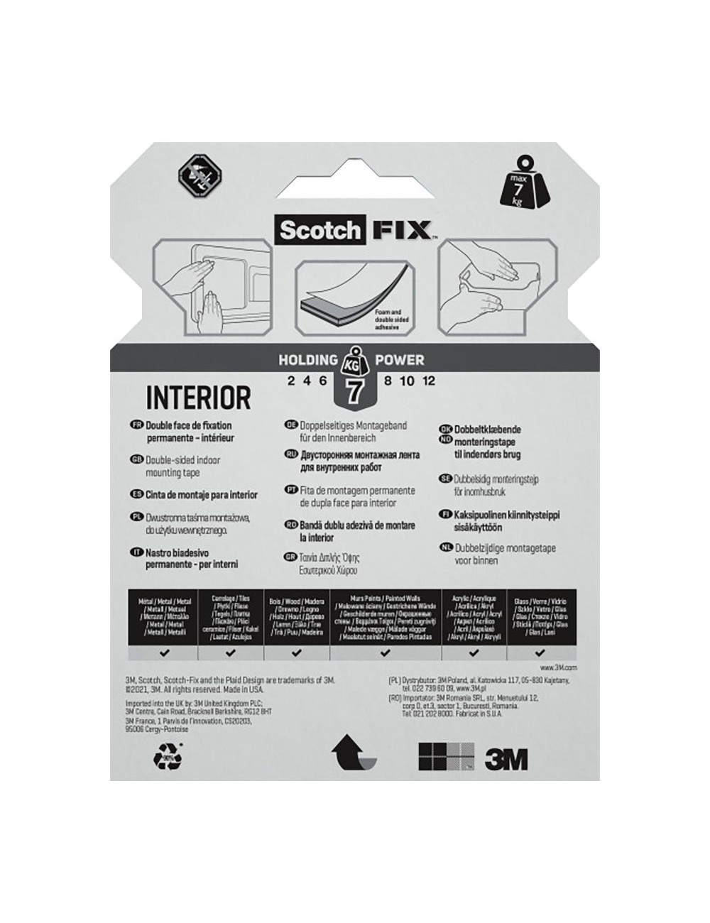Cinta doble cara de montaje para interiores, máx 7 kg, 19mmx5m