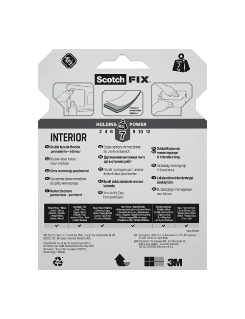 Cinta doble cara de montaje para interiores, máx 7 kg, 19mmx5m