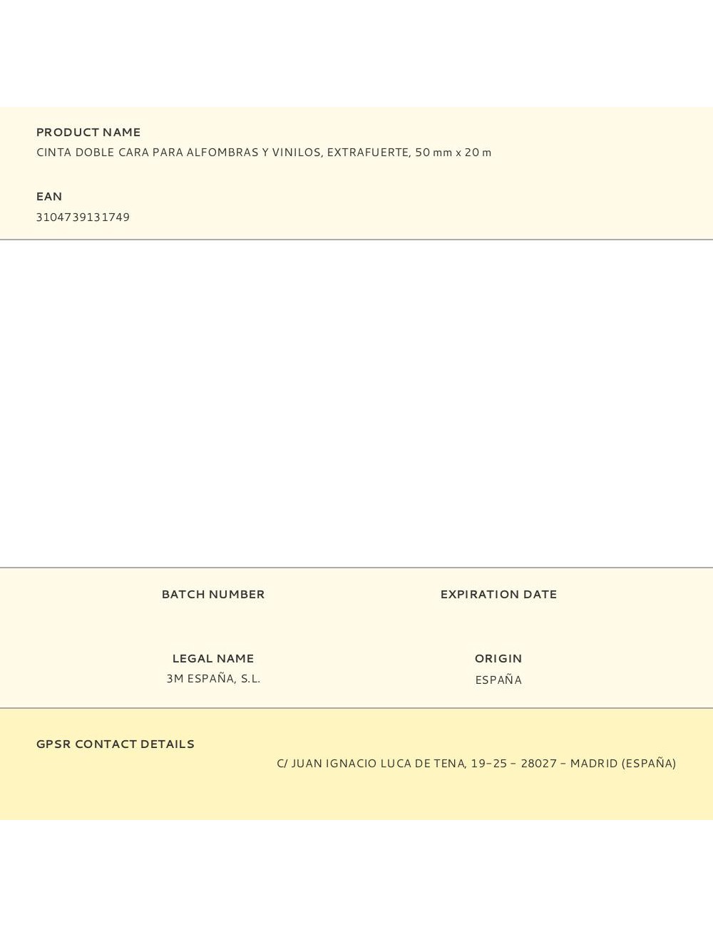 Cinta doble cara extrafuerte para alfombras y vinilos 50 mm x 20 m