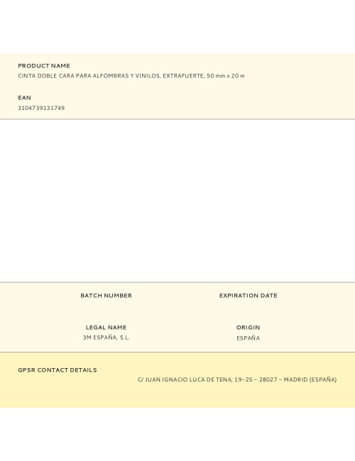 Cinta doble cara extrafuerte para alfombras y vinilos 50 mm x 20 m