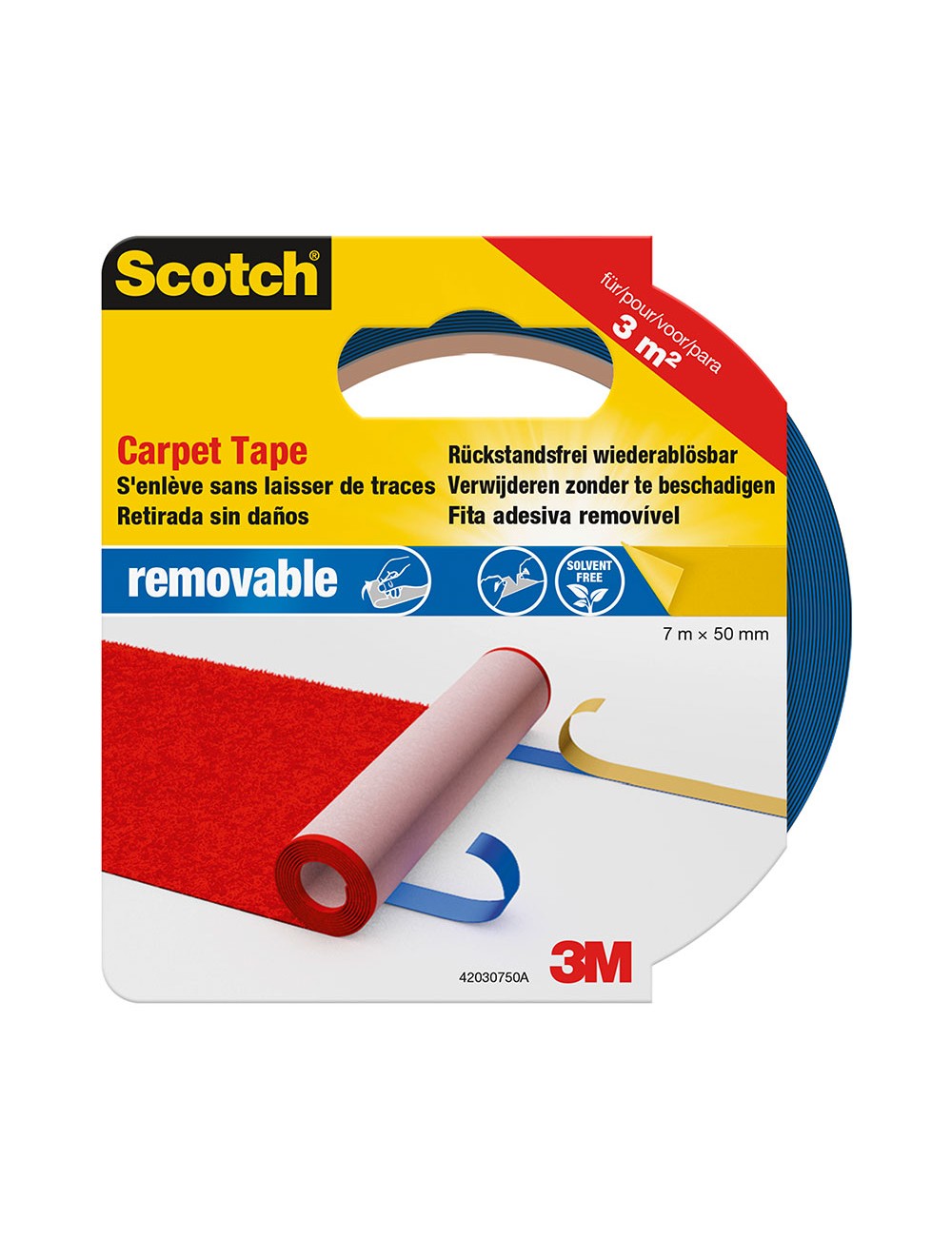 Cinta doble cara removible para alfombras 50 mm x 7 m