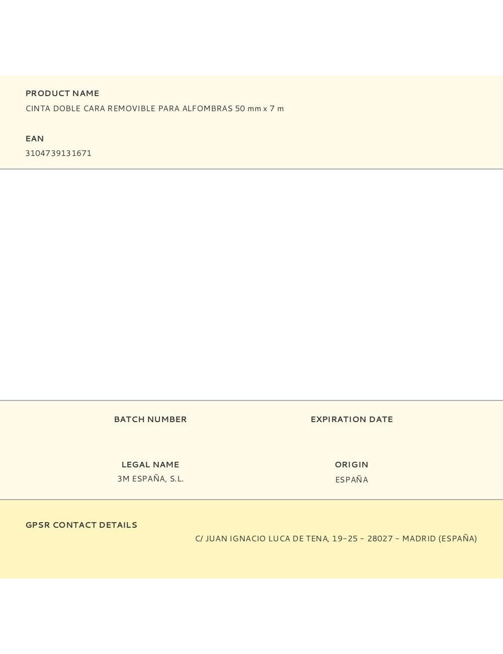 Cinta doble cara removible para alfombras 50 mm x 7 m