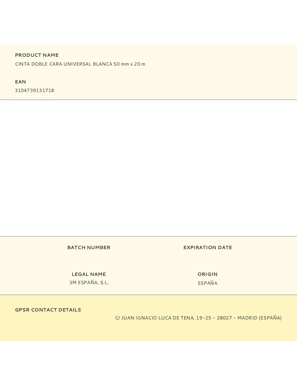 Cinta doble cara universal blanca 50 mm x 20 m