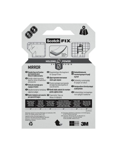 Cinta doble cara montaje espejos máx 5 kg 19mmx1,5m