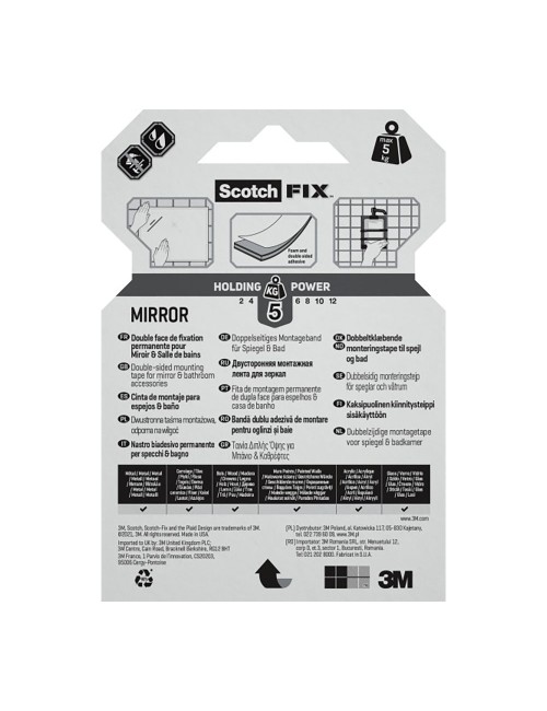 Cinta doble cara montaje espejos máx 5 kg 19mmx1,5m