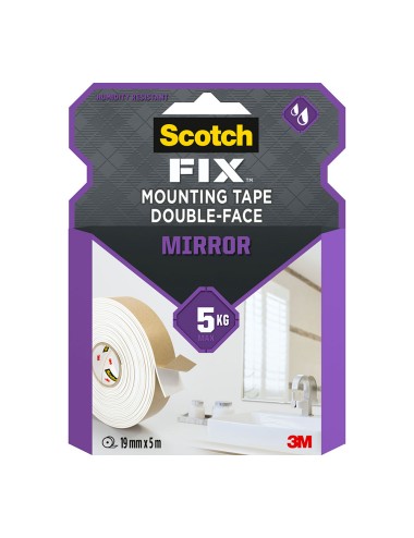 Cinta doble cara montaje espejos máx 5 kg 19mmx5m