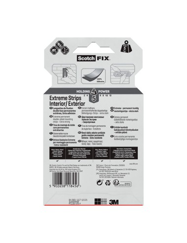 Tira adhesiva doble cara extreme negra, máx 5 kg, 25mmx76mm, 8 uds