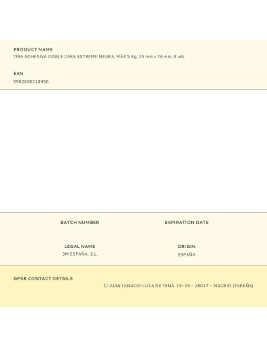 Tira adhesiva doble cara extreme negra, máx 5 kg, 25mmx76mm, 8 uds