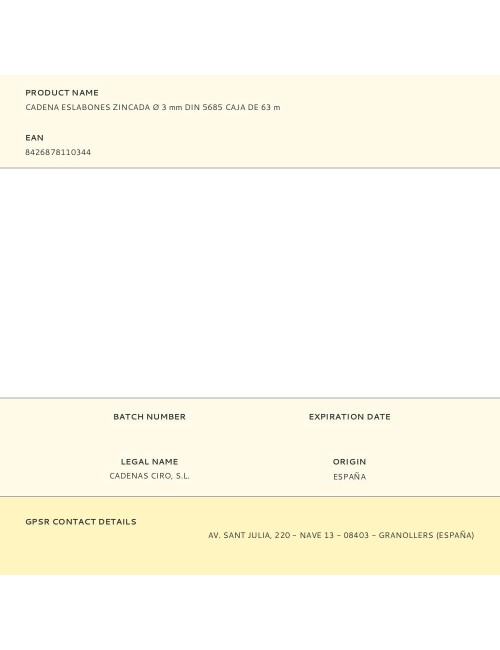 Cadena eslabones zincada ø 3 mm din 5685 caja de 63 m
