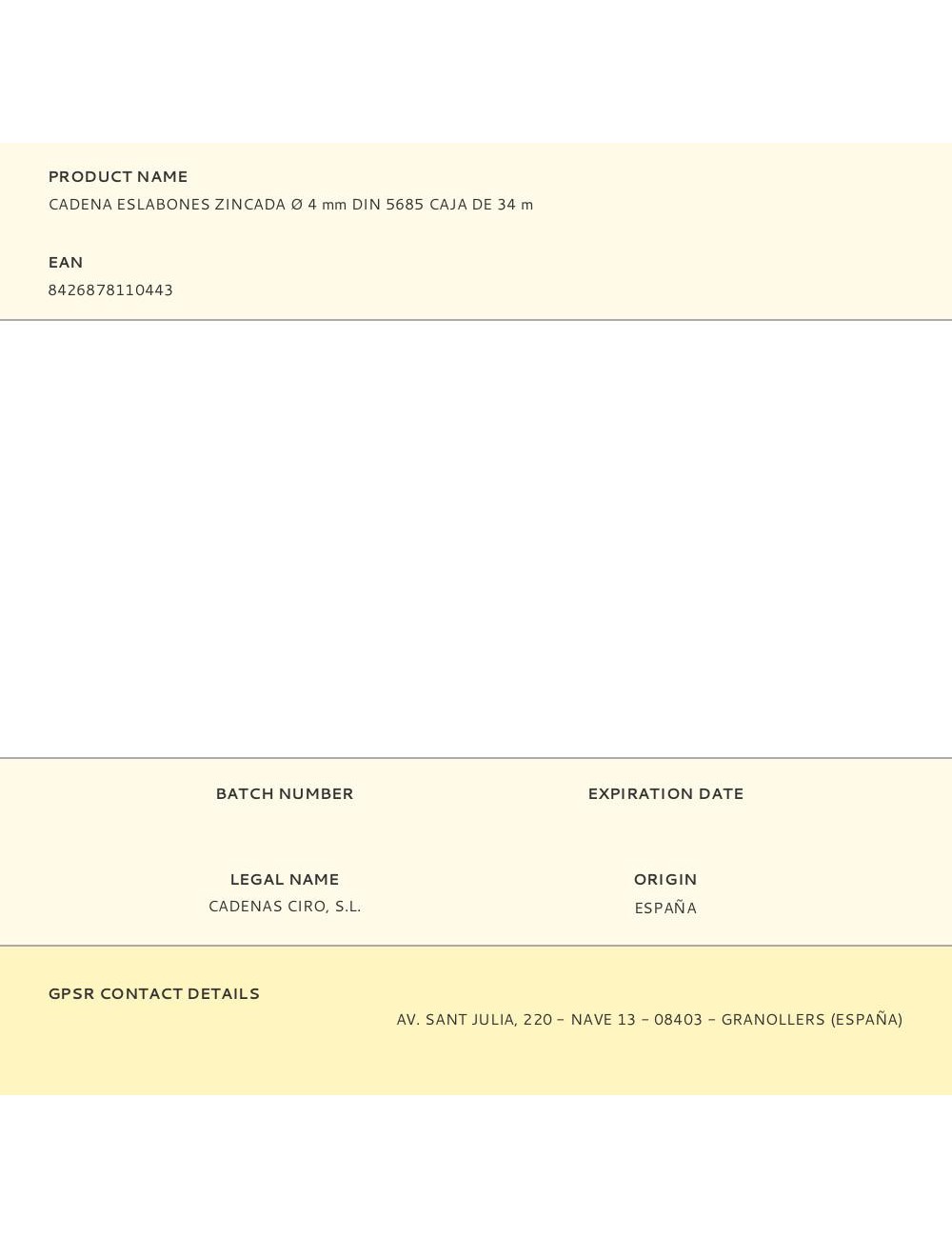 Cadena eslabones zincada ø 4 mm din 5685 caja de 34 m