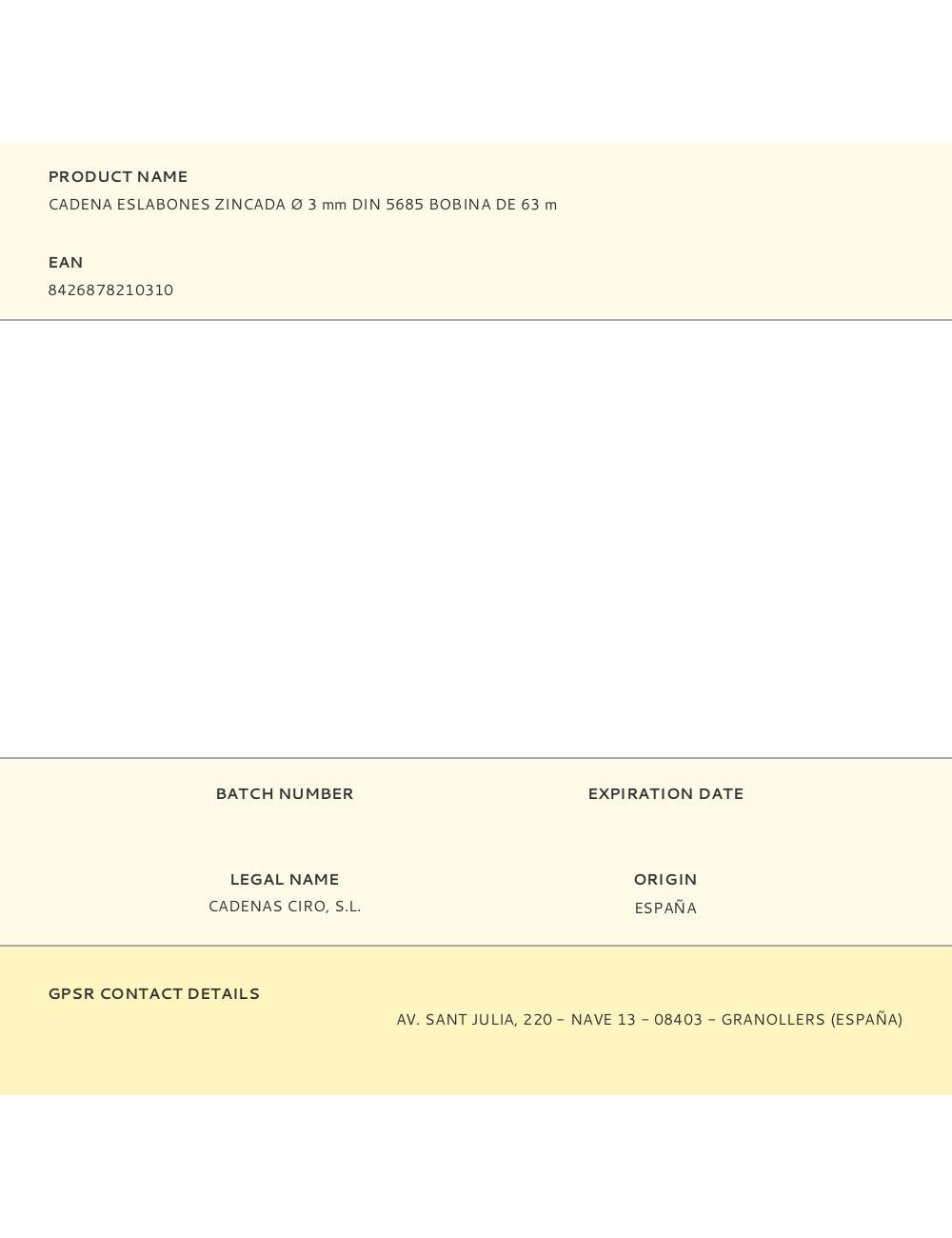 Cadena eslabones zincada ø 3 mm din 5685 bobina de 63 m