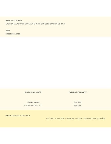 Cadena eslabones zincada ø 4 mm din 5685 bobina de 34 m