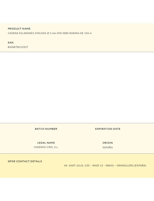 Cadena eslabones zincada ø 3 mm din 5685 bobina de 154 m