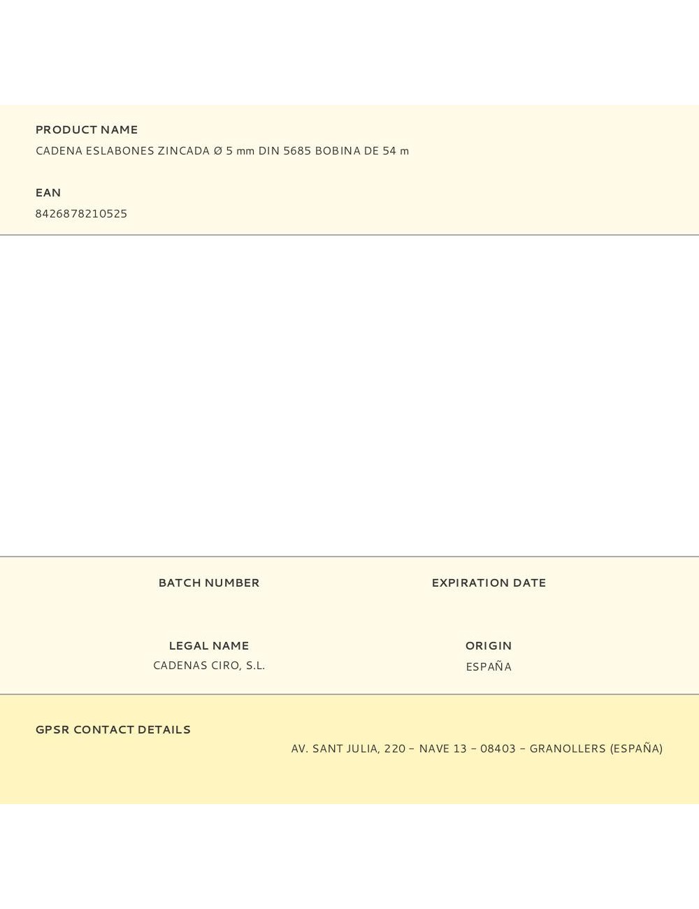 Cadena eslabones zincada ø 5 mm din 5685 bobina de 54 m