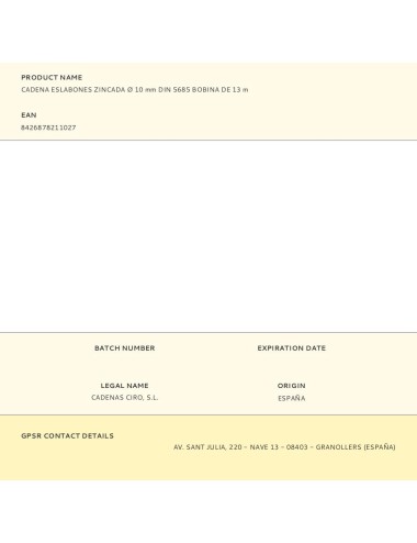 Cadena eslabones zincada ø 10 mm din 5685 bobina de 13 m