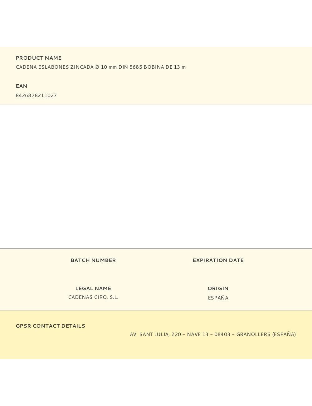 Cadena eslabones zincada ø 10 mm din 5685 bobina de 13 m