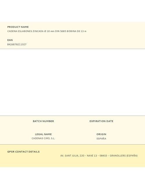 Cadena eslabones zincada ø 10 mm din 5685 bobina de 13 m