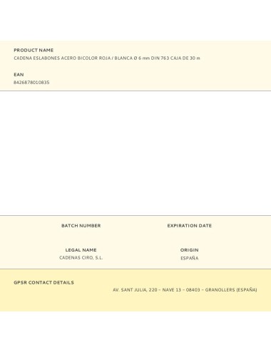 Cadena eslabones acero bicolor roja / blanca ø 6 mm din 763 caja de 30 m