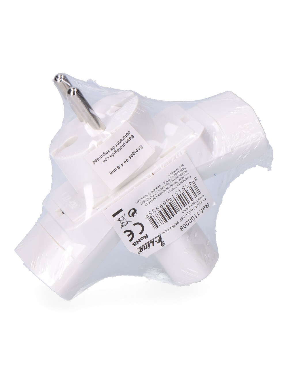 Clavija triple esp. pata 4,8 mm. (retractilado)