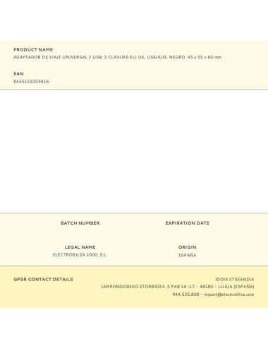 Adaptador de viaje universal 2 usb 3 clavijas eu, uk, usa/aus, negro, 45 x 55 x 60 mm