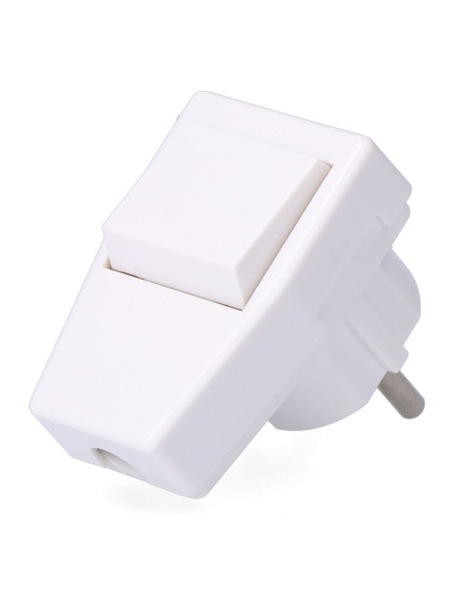 Clavija con t/t (schuko) + interruptor 10 a 250 v, blanca, 40 x 65 x 62 mm (retractilado)