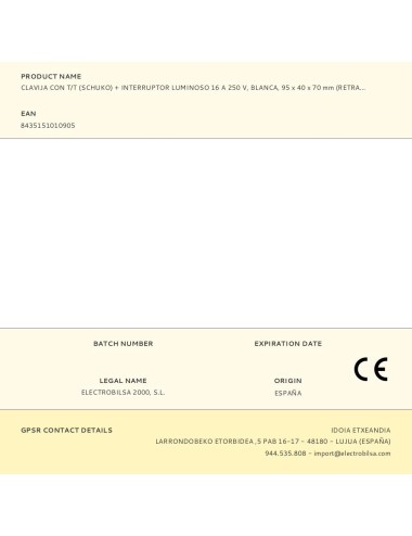 Clavija con t/t (schuko) + interruptor luminoso 16 a 250 v, blanca, 95 x 40 x 70 mm (retractilado)