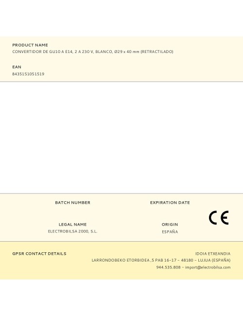 Convertidor de gu10 a e14, 2 a 230 v, blanco, ø29 x 40 mm (retractilado)